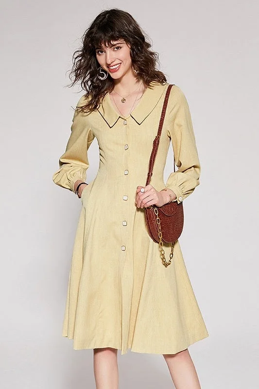 Weekend Deals That Thrill Collar Dress W/ Square Buttons