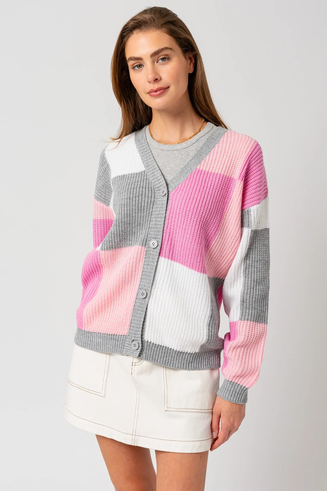 Closeout Color Block V-Neck Sweater Cardigan