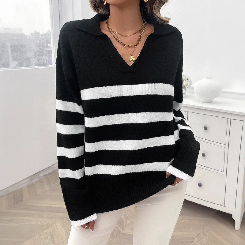 Lowest Price Autumn Winter Casual Loose Contrast Color Lapel Sweater Top Wholesale Womens Clothing N3824062400016 Lowest Price Autumn Winter Casual Loose Contrast Color Lapel Sweater Top Wholesale Womens Clothing N3824062400016