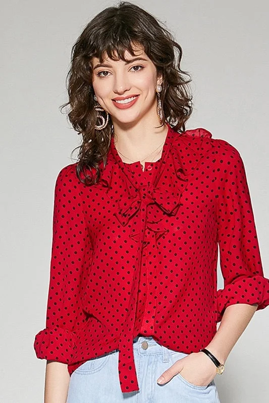 Top Pick Chiffon Dot Blouse W/ Tie