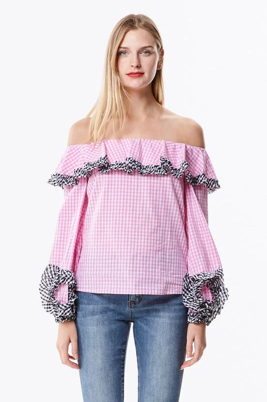 Major Deal Off The Shoulder Gingham Blouse