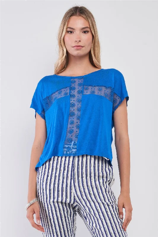 Weekend Extravaganza: Shop Now Boat Neck See-Trough Cross Floral Embroidery Top