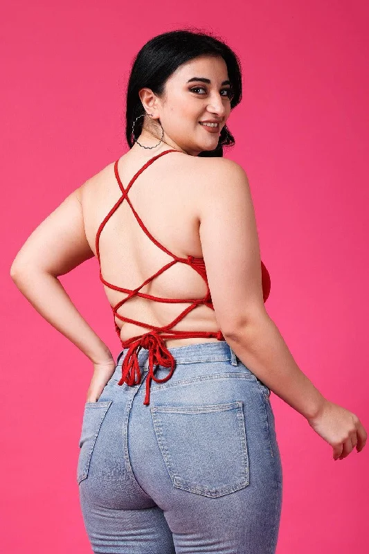 Limited Availability Red Solid Back Open Tie Top