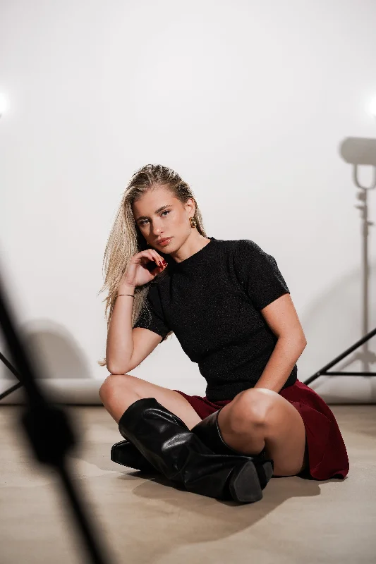Online Exclusive Rib top geplooid zwart - Rosie