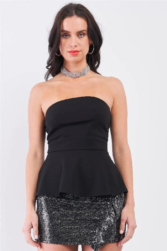 Deal Zone Black Strapless Fitted Flare Elegant Top