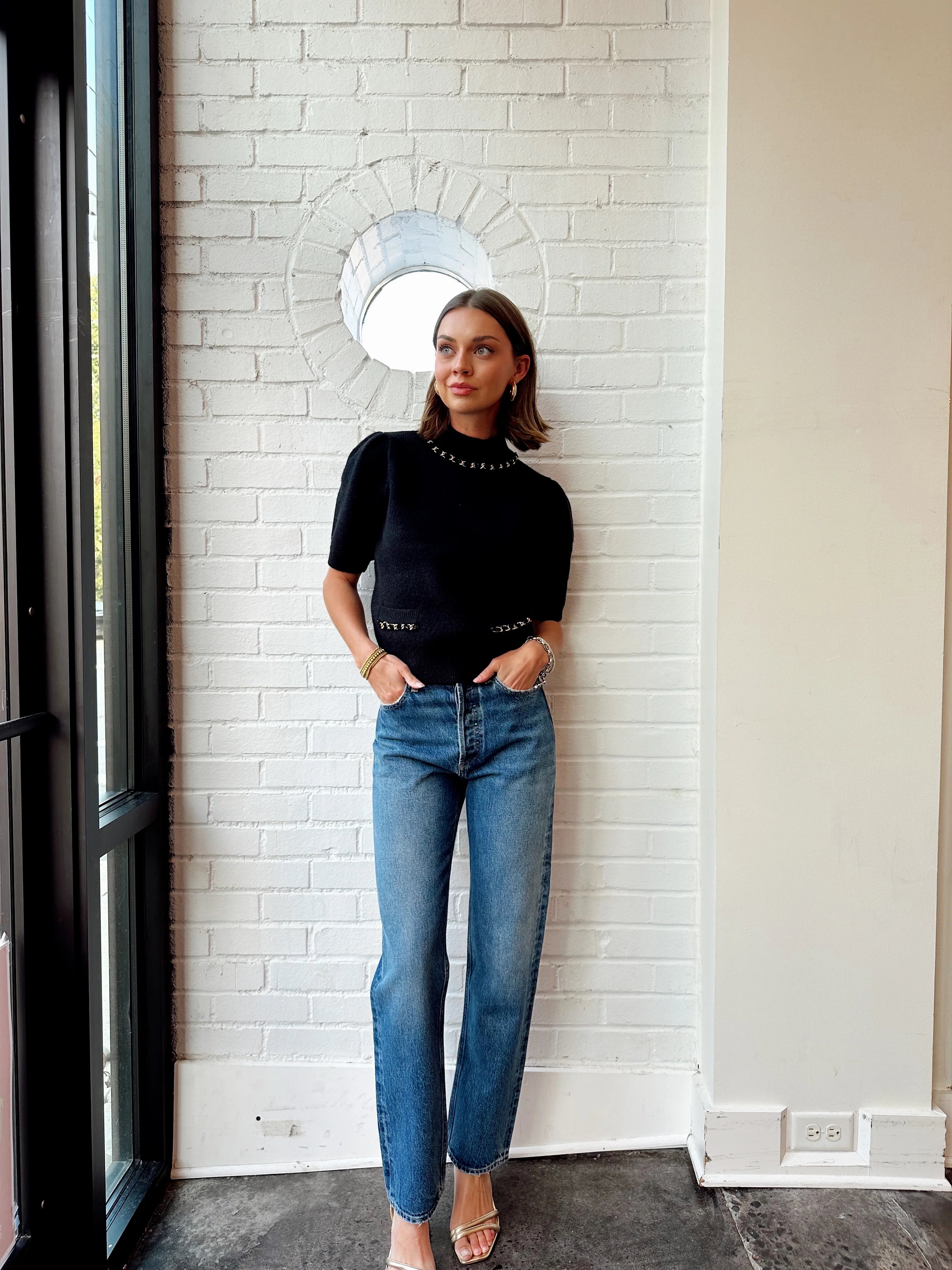 Weekend Discounts to Snag PUFF CHAIN DETAILED KNIT TOP