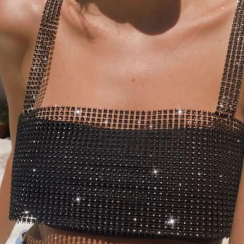 Special Buy Slim Type Backless Fishnet Rhinestone Tassel Camisole Wholesale Womens Tops
