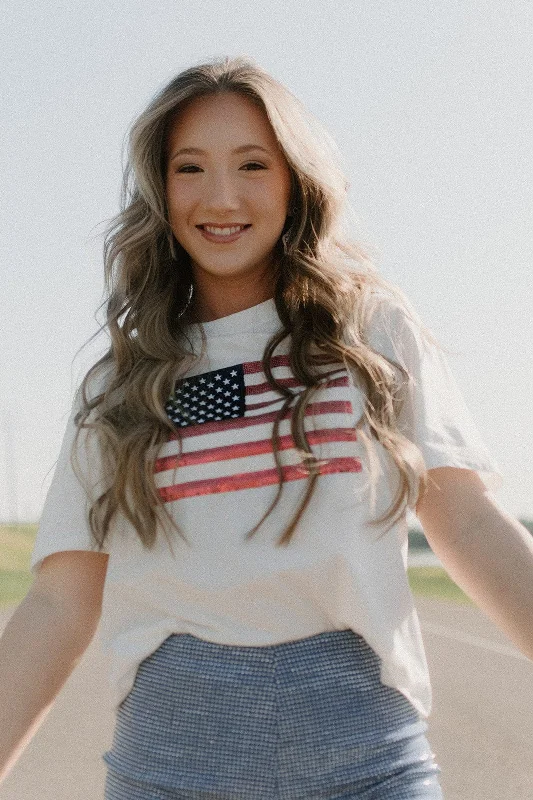 Hot Deal American Flag Sequin Tee