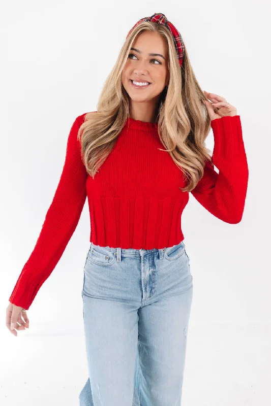TIME-Limited Offer Peace And Joy Cropped Sweater - Red
