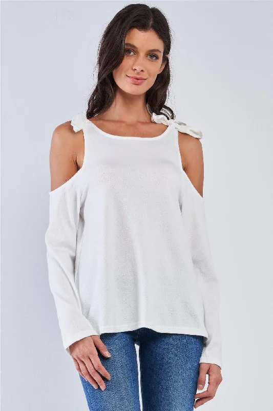 Weekend Wonders Await! White Off-The-Shoulder Long Sleeve Open Back Ribbon Self Ties Top Weekend Wonders Await! White Off-The-Shoulder Long Sleeve Open Back Ribbon Self Ties Top