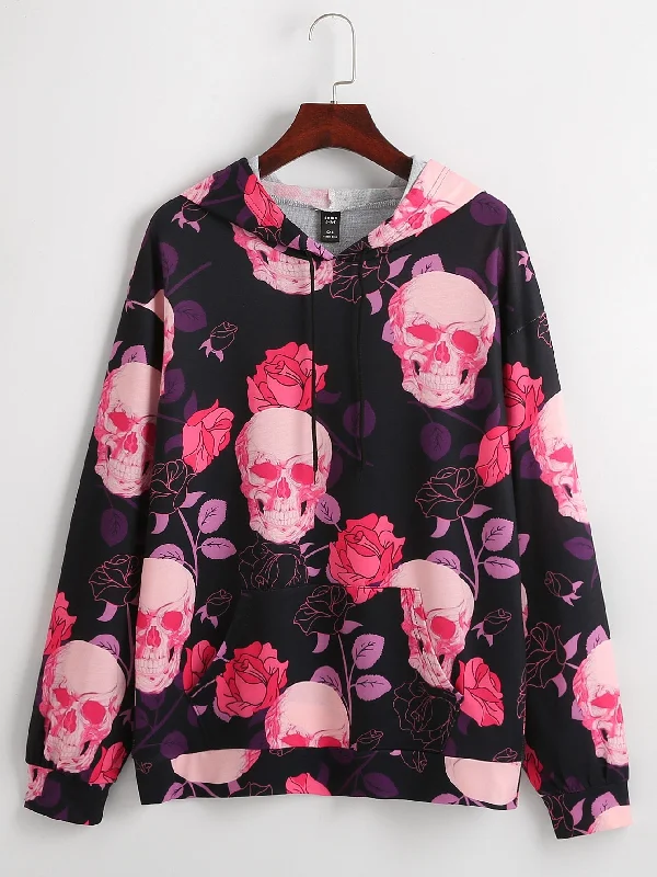 Overstock Sale Casual Halloween Pocket Long Sleeve Hooded Regular Women Sweatshirt