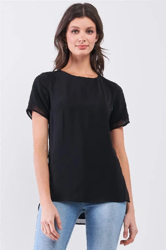 Weekend Savings Delight Black Short Sleeve Round Neck Loose Fit Two Side Split T-Short Top Weekend Savings Delight Black Short Sleeve Round Neck Loose Fit Two Side Split T-Short Top