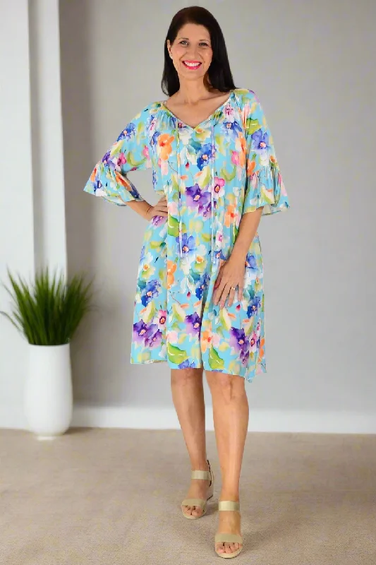 Price Fest Sky Blue Spring Garden Tunic