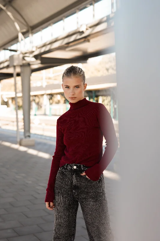 Weekend Deals That Wow Col top dames met ribstof burgundy - Gina