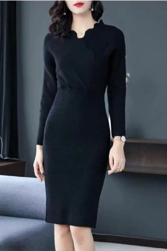Crazy Deal Scallop V Neck Sweater Dress