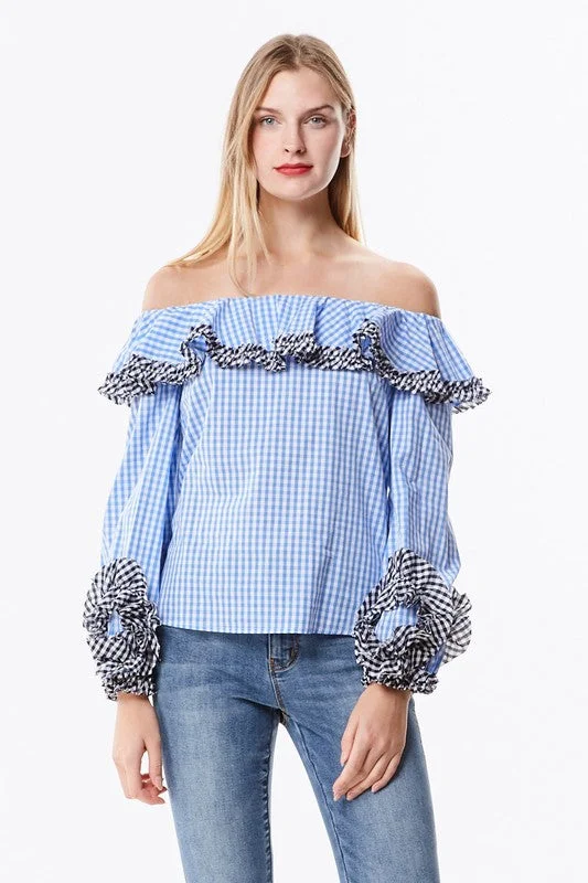 Midnight Madness Off The Shoulder Gingham Blouse
