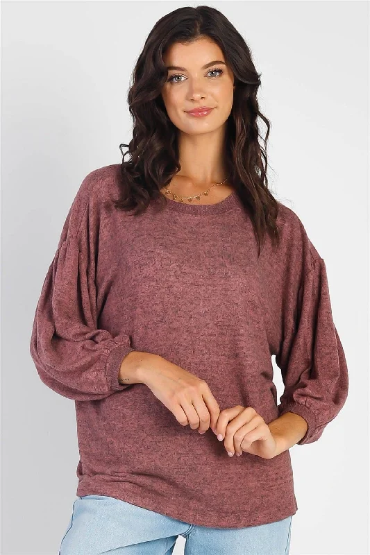 Reduced Price Mauve Long Sleeve Puff Ballon Soft Top