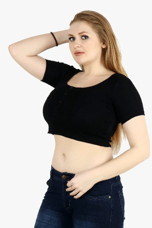 Special Offer Black Solid Top with Buttons