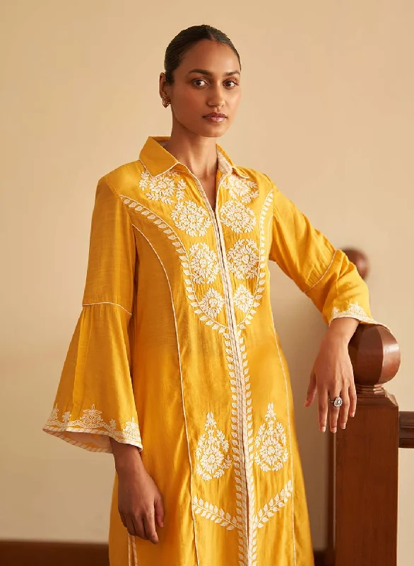 Clearance Sale Yellow kurti with Dori work and Bell Sleeves