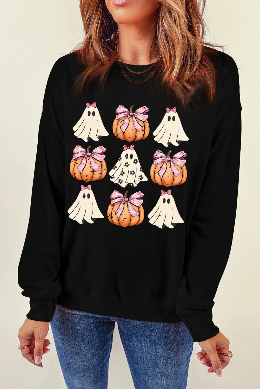Weekend Price Cuts Galore Pumpkin & Ghost Round Neck Long Sleeve Sweatshirt