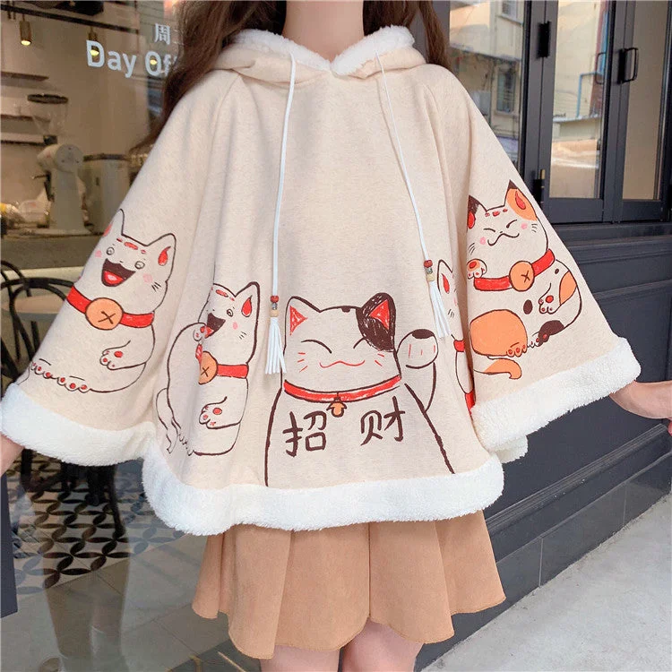 Exclusive Online Offer Cute Neko Cat Printing Thick Hoodie Cloak Coat AD10508