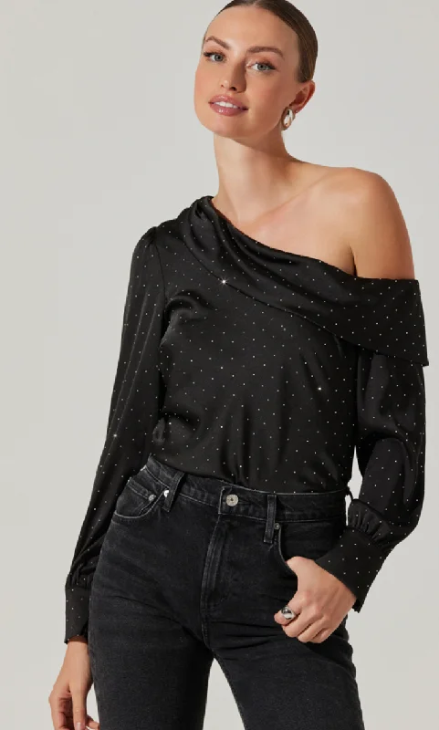 Weekend Savings Spectacular One Shoulder Rhinestone Long Sleeve Top by ASTR the Label