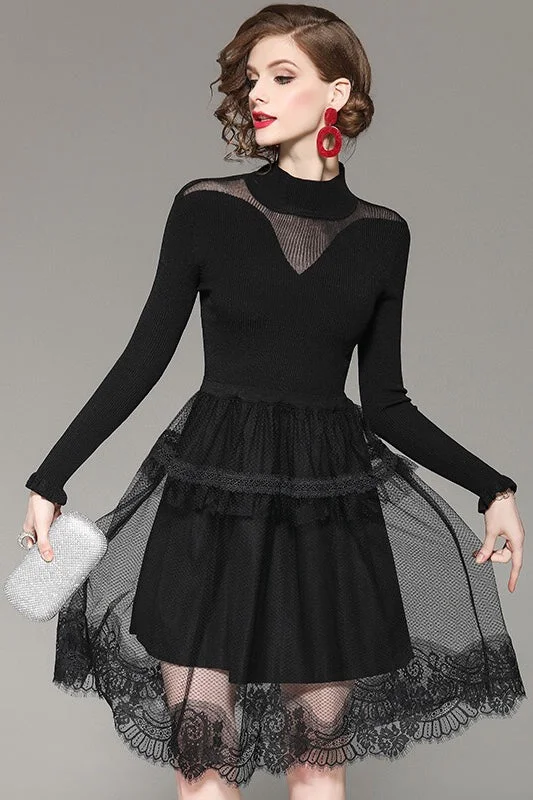Limited Edition Black Viscose Dress W/ Lace