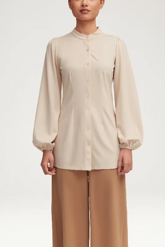 Low Cost Rayana Jersey Button Down Top - Light Sand