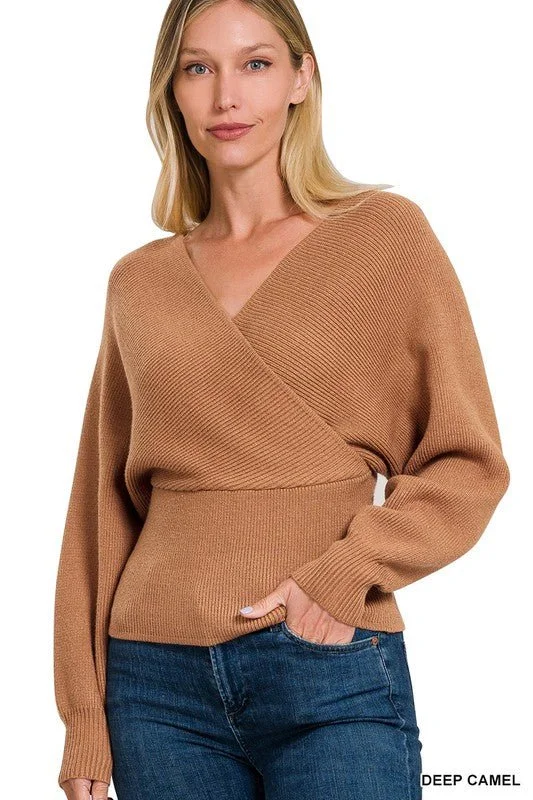Final Sale Viscose Cross Wrap Pullover Sweater