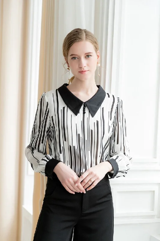 Year-End Deals Printed Blouse W/ Contrast Collar