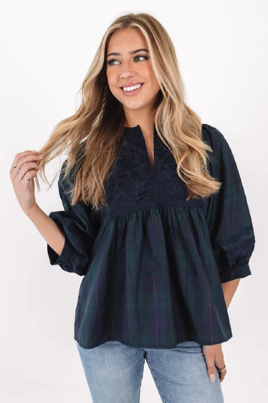 The Best Deal The Katrina Puff Sleeve Tunic - Green Plaid