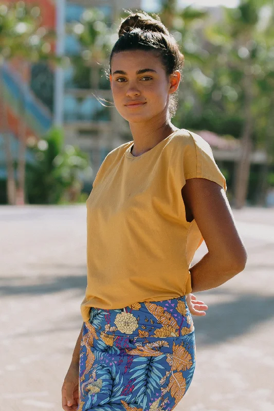 Clearance Items CAP-SLEEVE CREWNECK TOP-Honeygold