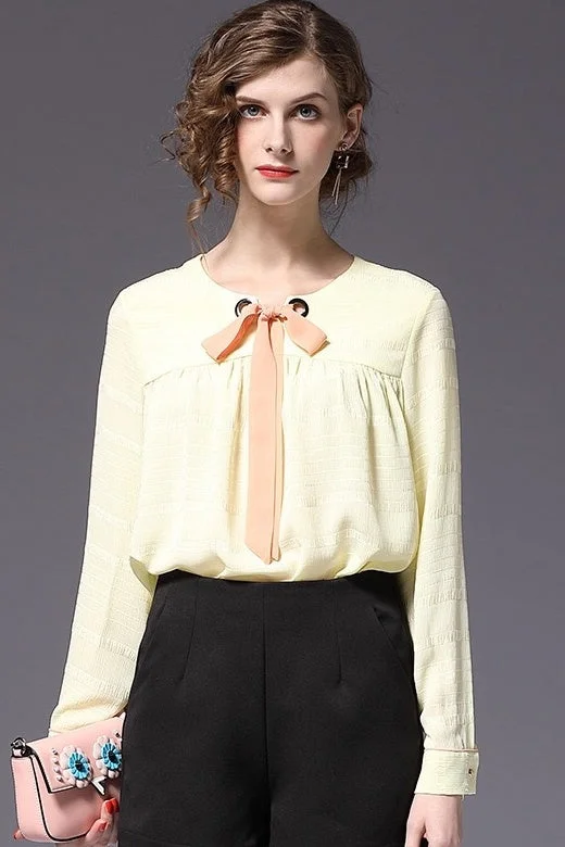 Weekend Shopping Made Better Chiffon Blouse W/ Bow Tie